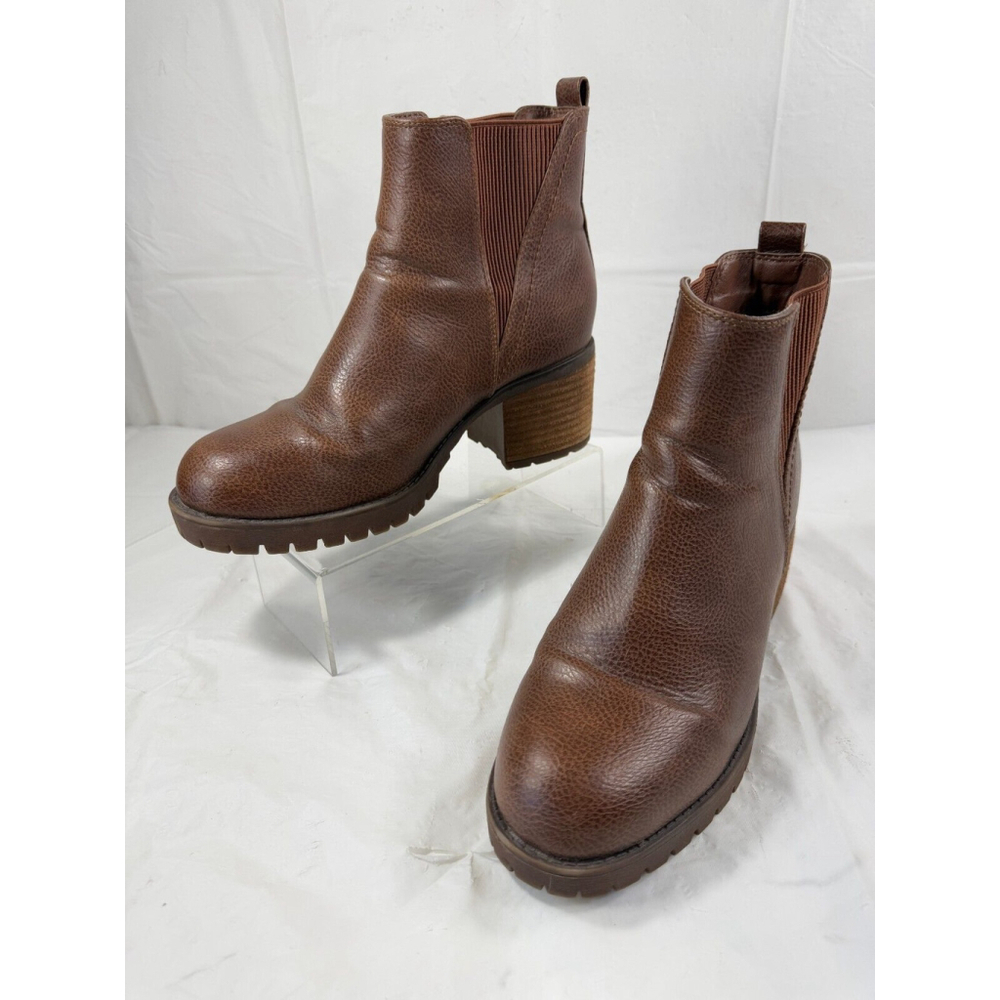 Mia Ribbed Chelsea Boot Weston Brown 7.5 M Block Heel - Picture 12 of 14